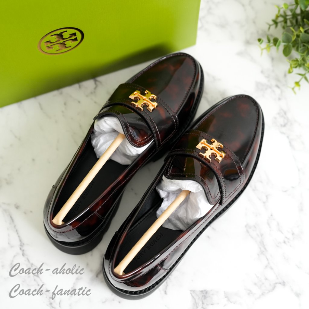 Tory Burch Women’s Tortoiseshell Patent Leather Penny Loafers With Gold Logo
